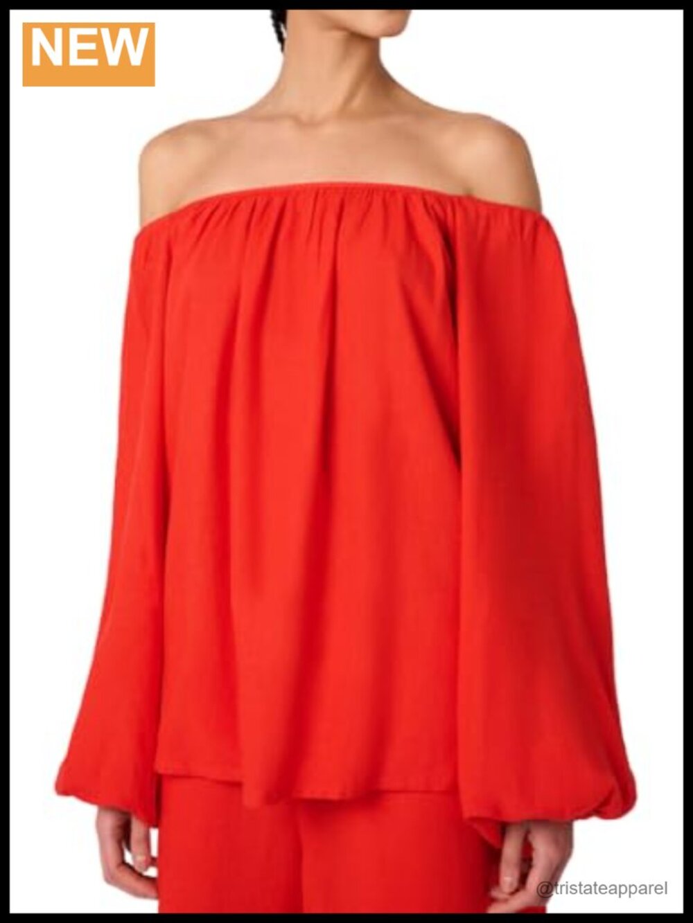 Off Shoulder Balloon Sleeve Blouse 55% Linen 45% Viscose